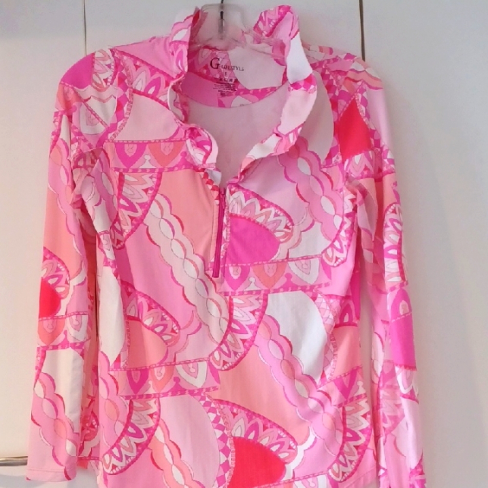 Pink Patterned Long Sleeve SunTop